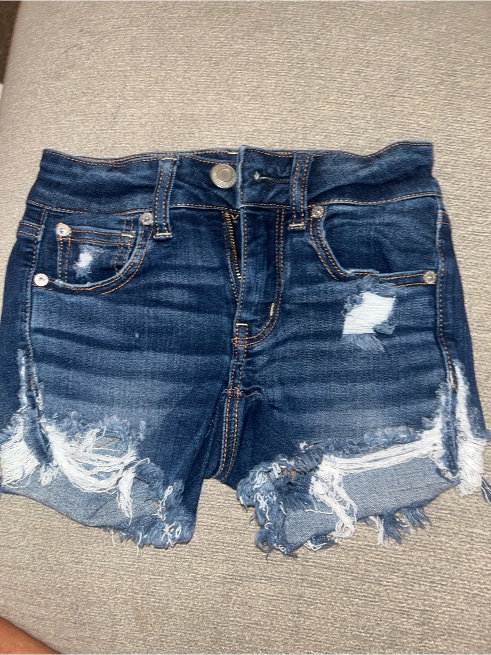 American Eagle Outfitters Dark Blue Distressed Jean Shorts